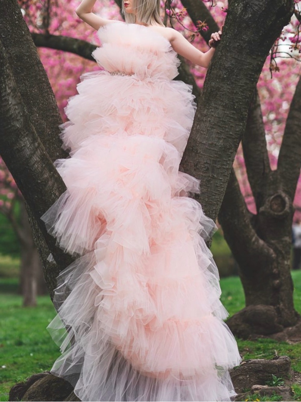 Pink Tulle Layered Tiered Gown Photoshoot Prom Dress